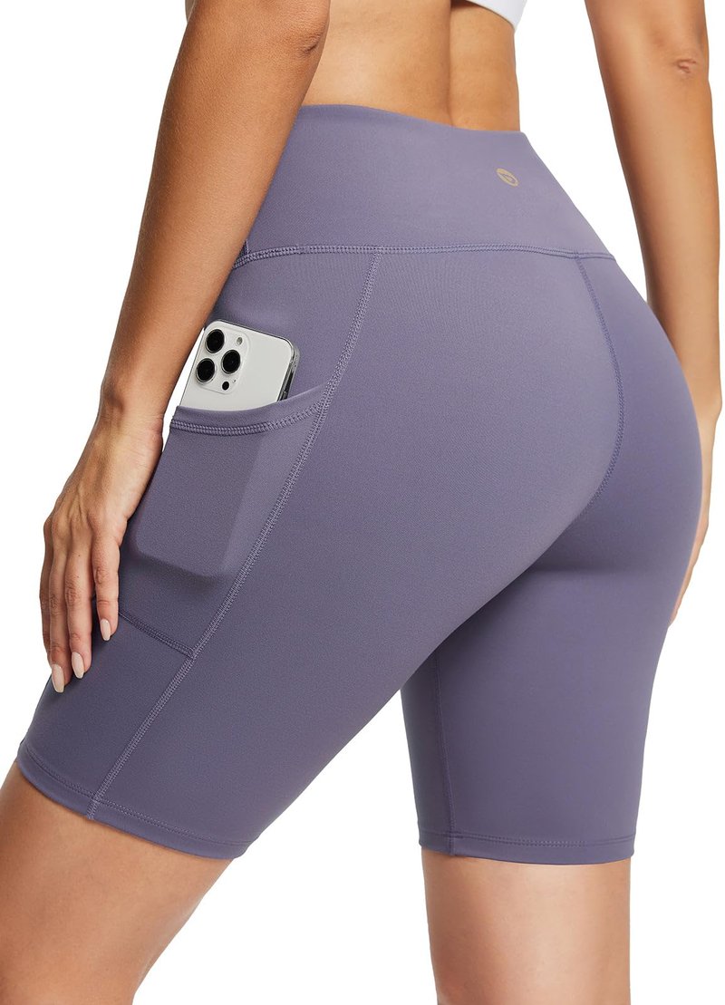 baleaf Biker Shorts Women Yoga Gym Workout Spandex Running Volleyball Tummy Control Compression with Pockets Soft 8" Purple S