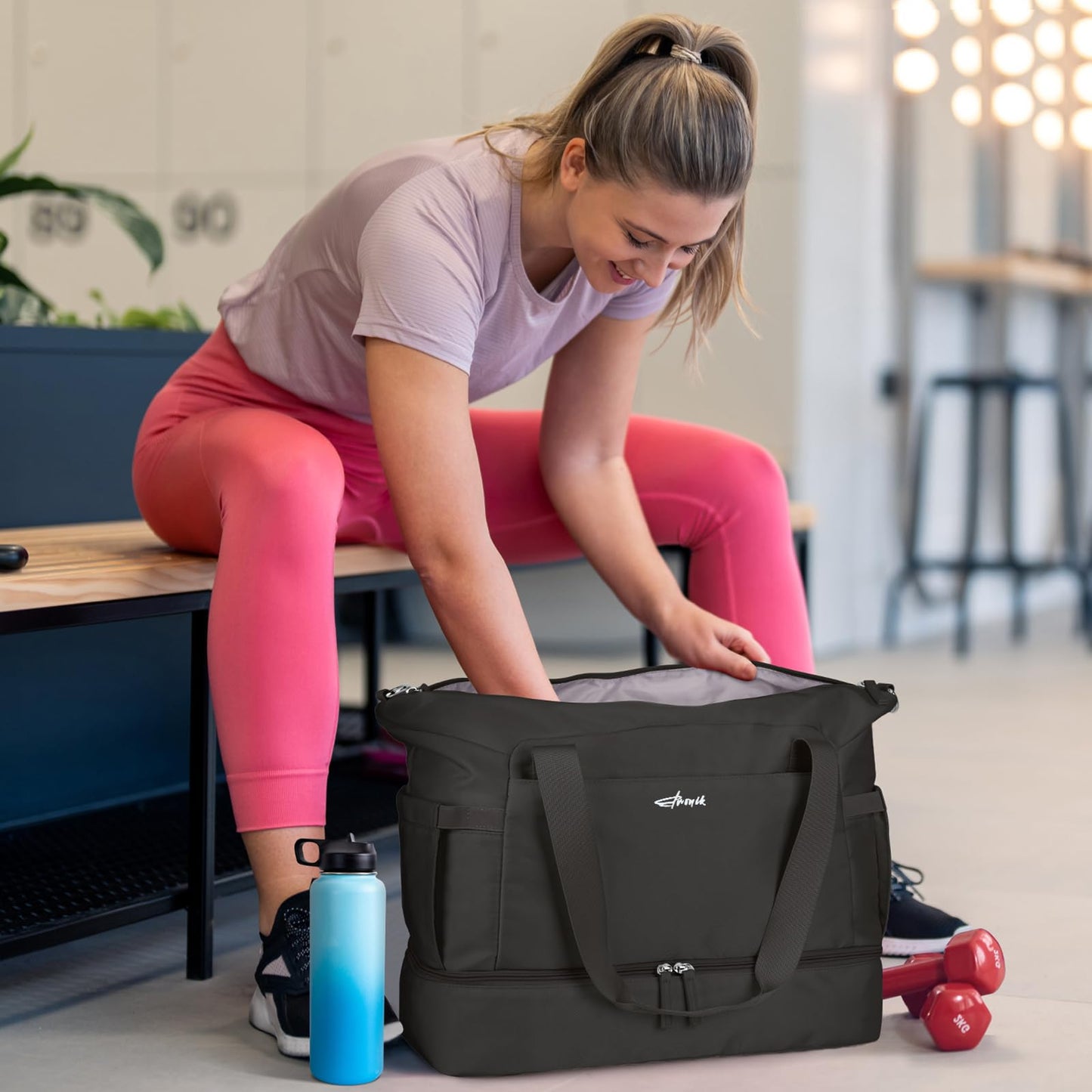 ETRONIK Gym Bag for Women, Personal Item Travel Bag with Shoes Compartment, Weekender Overnight Duffel Bag with Wet Pocket, Carry On Bag for Women, Travel, Gym, Weekend