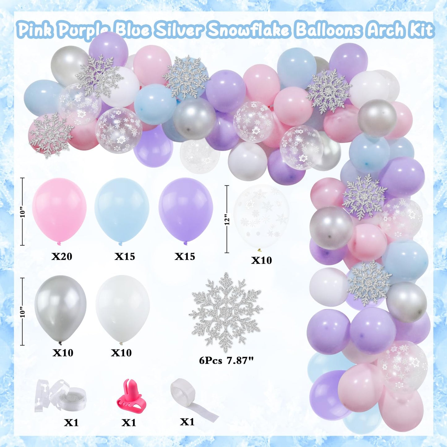Winter Onederland 1st Birthday Decorations Girl, Winter Onederland Banner, Snowflake Photo Garland Highchair Banner Snowflake Balloon Arch Garland for Winter First Birthday Baby Shower Party Supplies