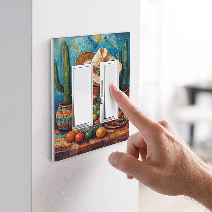 Decorative Art Light Switch Covers Mexican Sombrero & Serape Vibes 2 Gang Dual Rocker Outlet Switch plate Faceplate GFCI for Home Decor