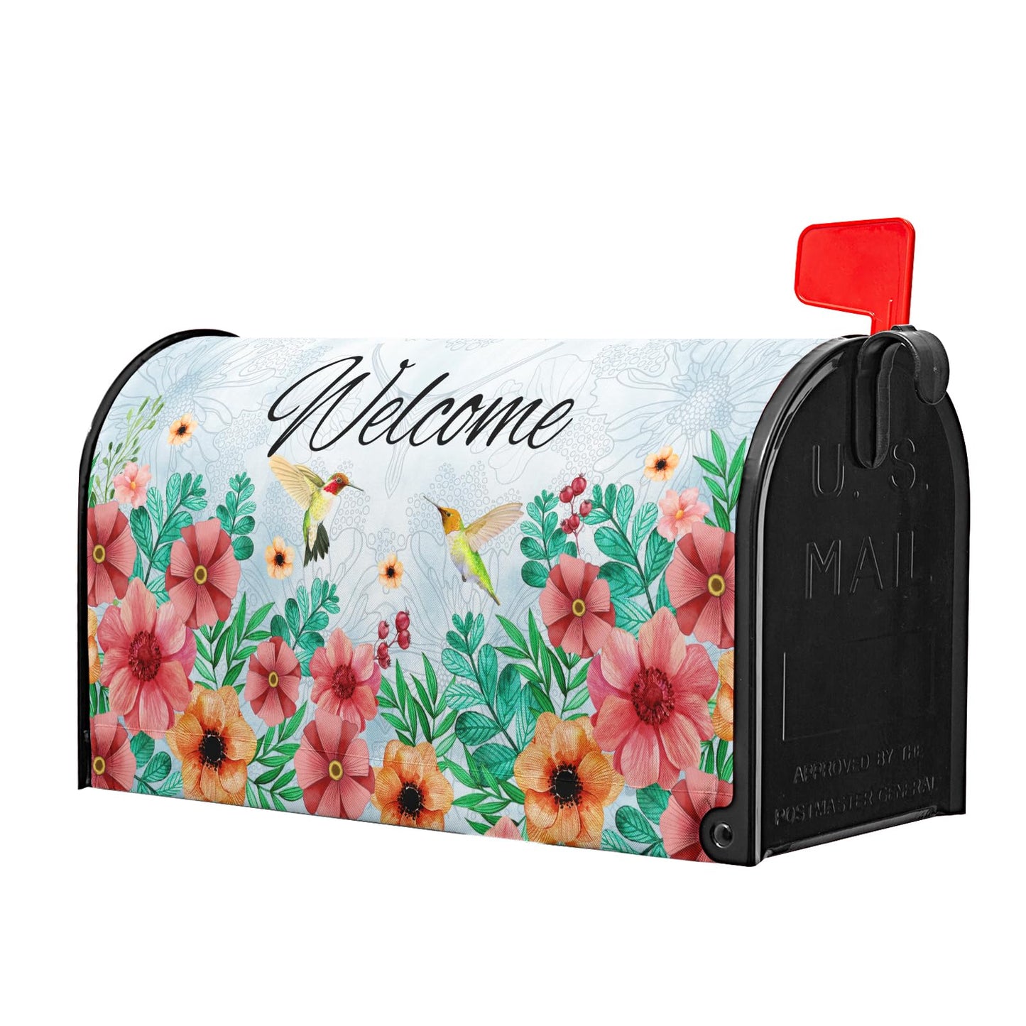 Spring Summer Hummingbirds Magnetic Mailbox Covers Summer Blooming Flowers Welcome Mailbox Wraps Standard Size 25.5x21inch Spring Decor Post Letter Box for Home Garden Yard