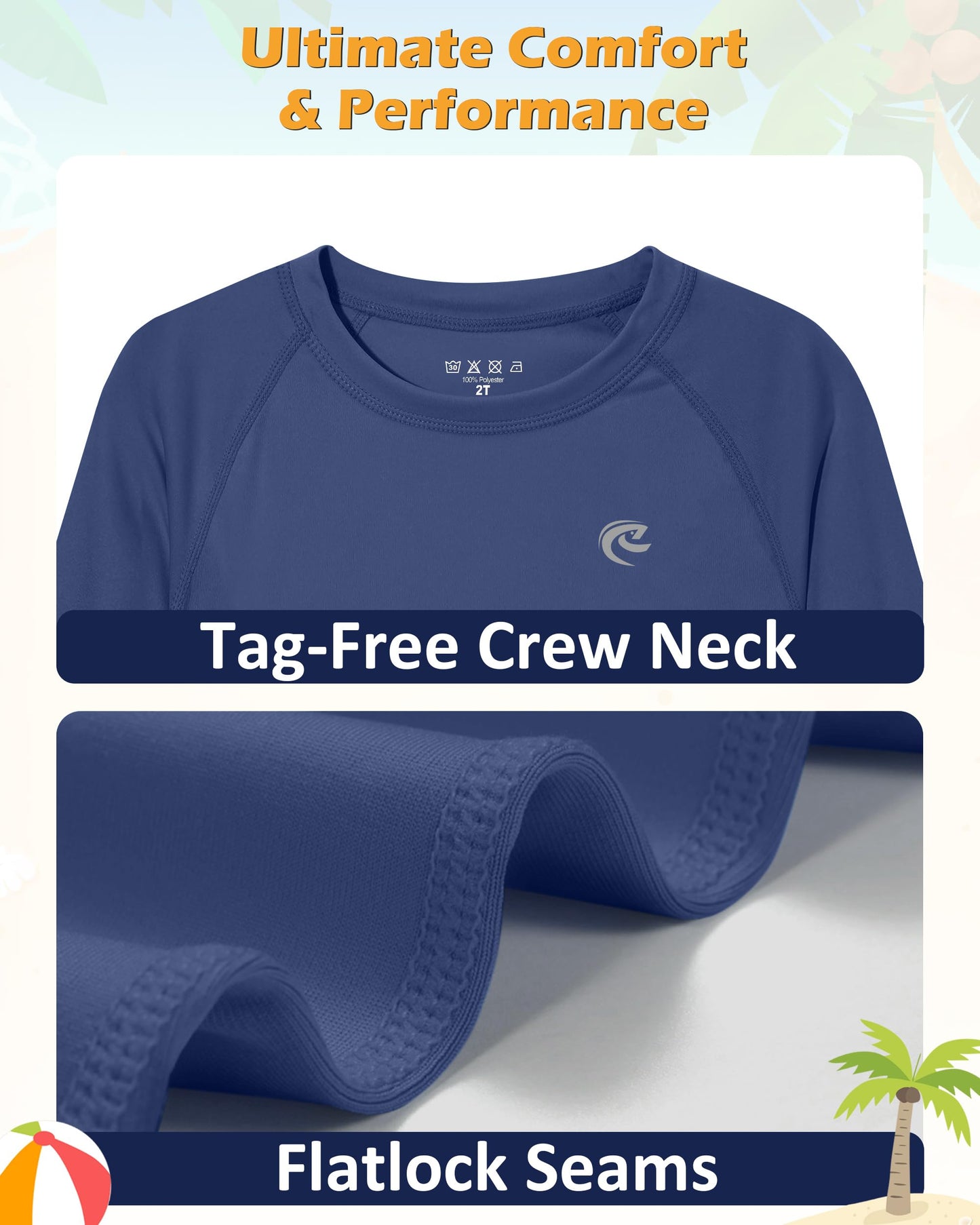 Boys UPF 50+ Swim Shirt Long Sleeve, 1 or 2 Pack UV Sun Protection Rash Guard, Youth Kids SPF Water Shirts for Beach Surf