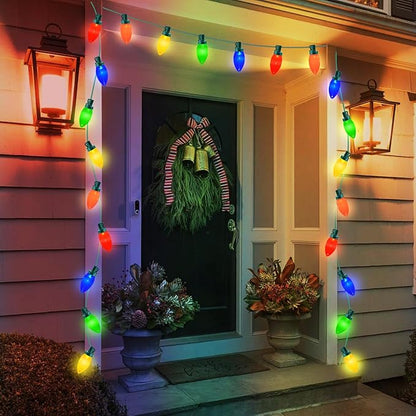 Xmas Decorations - 25Ft Multicolor C9 LED Christmas Lights Outdoor Waterproof, Plug in LED C9 Christmas Lights for House Tree Mantel Yard Indoor Outdoor Xmas Decor, 35 Shatterproof Bulbs, 0.6W