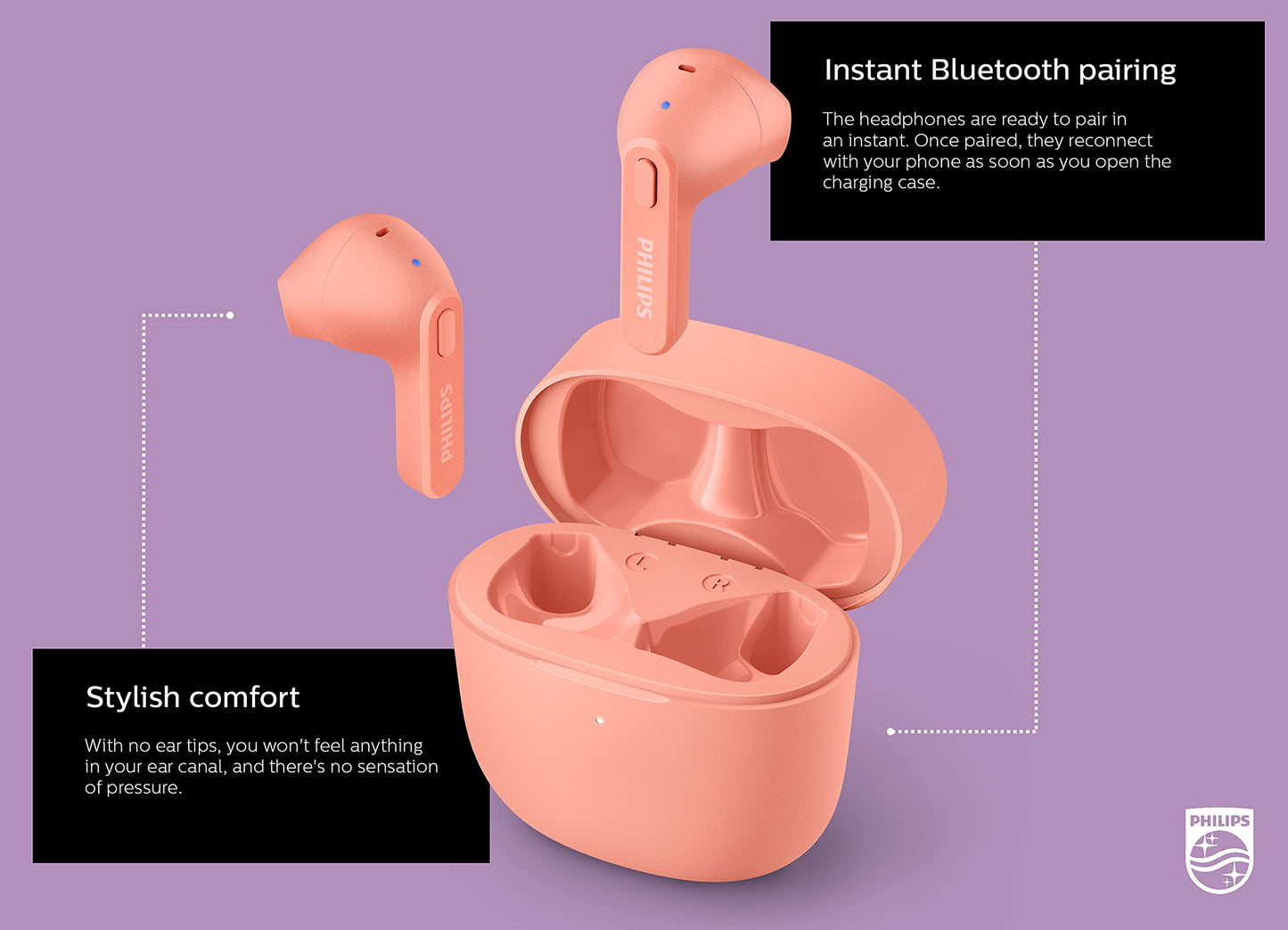 Philips T2236 True Wireless Headphones with IPX4 Water Resistance and Super-Small USB-C Charging case