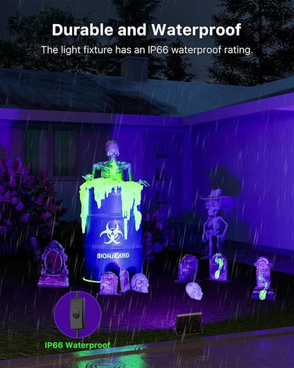 4 Pack 50W Halloween Blacklight Flood Lights Wired 120V IP66 Waterproof UV Led Black Lights for Holiday Decor, Skeleton, Bat, Witch, Body Paint, Glow Party, Purple Ambiance Lighting for Wall, Yard