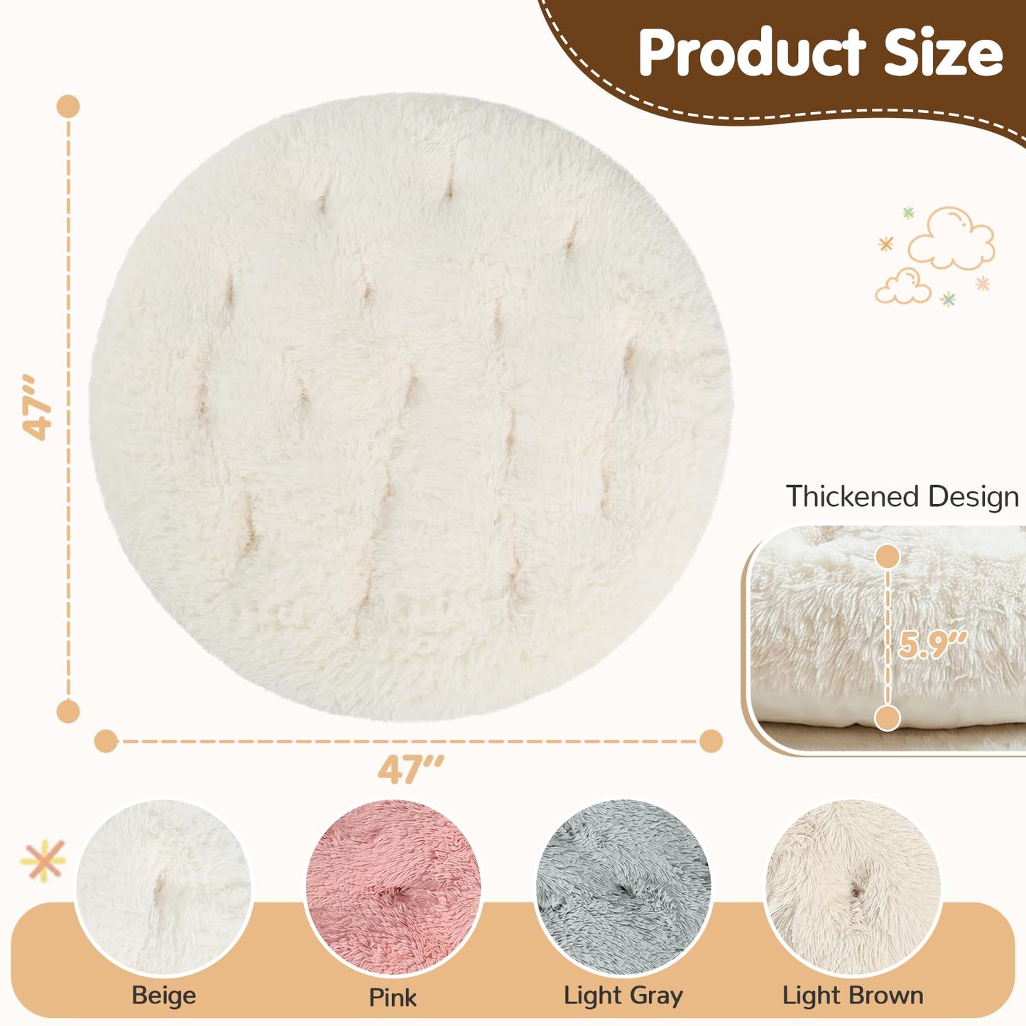 blue page Circle Kids Play Mat 5.9 in Thick, Round Padded Playmat for Ages 3+, Comfy Plush Floor Rug for Nursery Playroom Reading Corner, Large 47x47 in Beige
