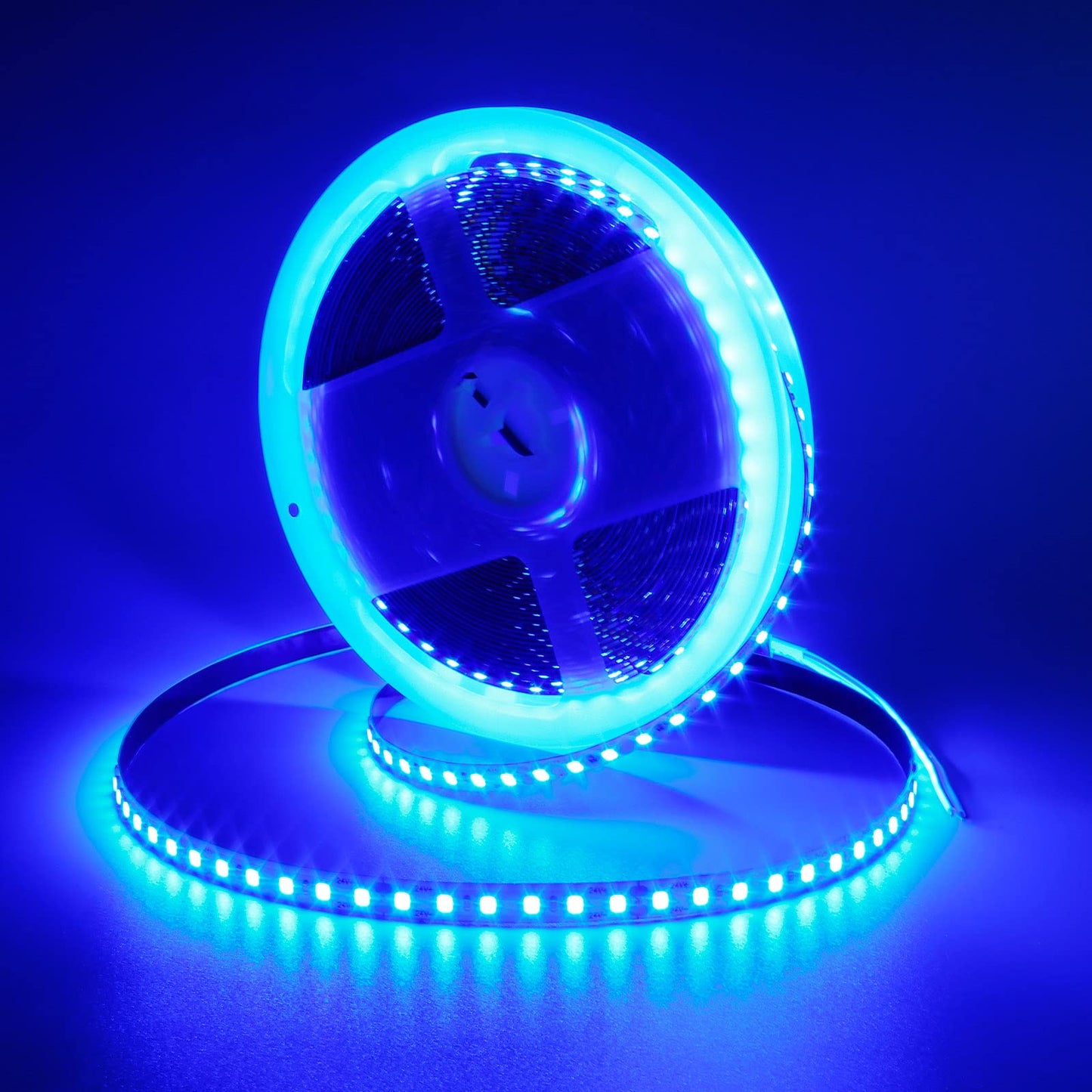 KXZM 24V 32.8ft(10M) Blue LED Strip Light 1200LEDs 2835 SMD 90W High Brightness No-Waterproof IP20 Flexible Ribbon for Kitchen Garden Backyard Hallways Stairs Decoration Lighting(No Power Supply)