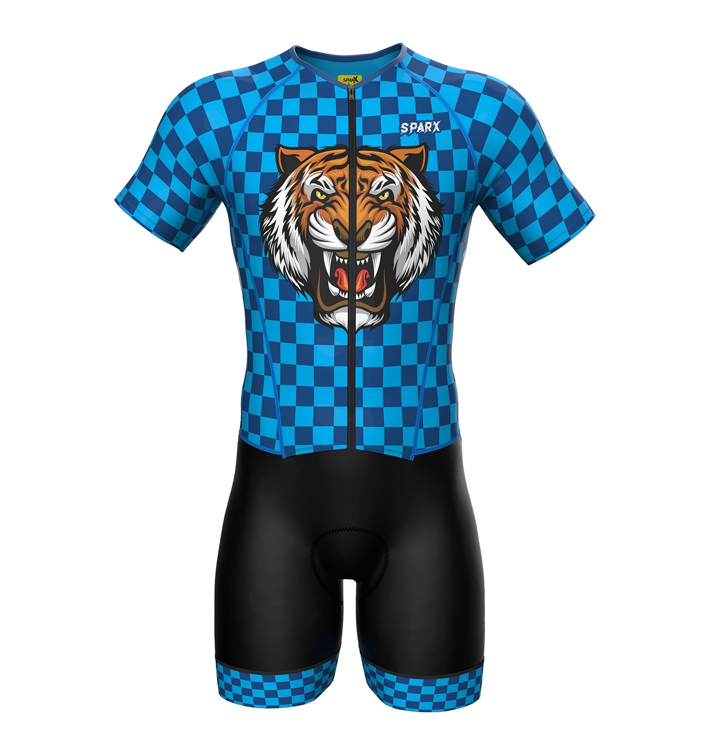 Sparx Mens Elite Aerosuit Triathlon Suit Mens Short Sleeve Tri Suit Skinsuit (Tiger, 2XL)