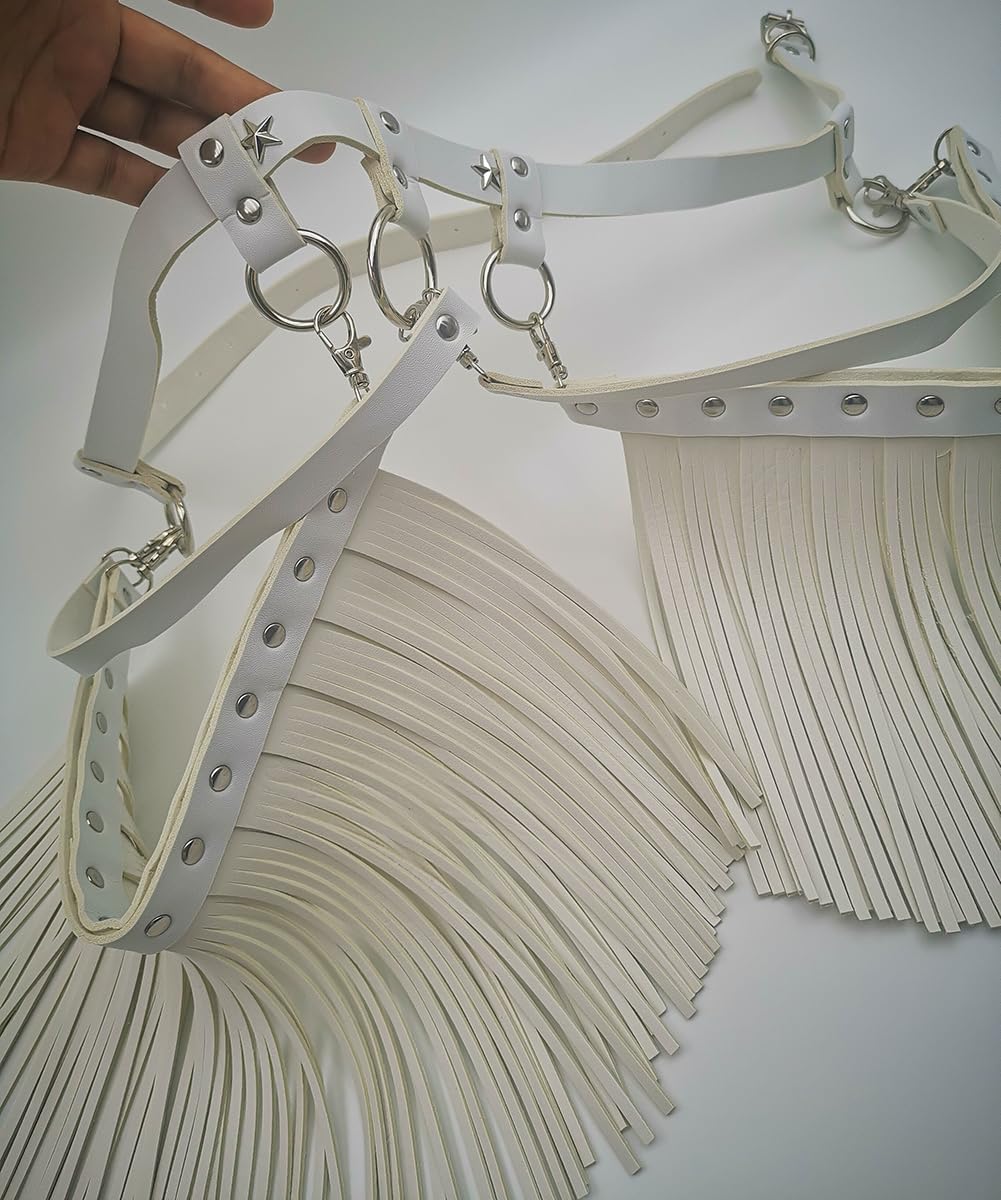 Pinwe Women Body Harness Garter Punk Leather Waist Belts with Fringe Gothic Leg Tassel Belt for Dress Festival Dance Consume