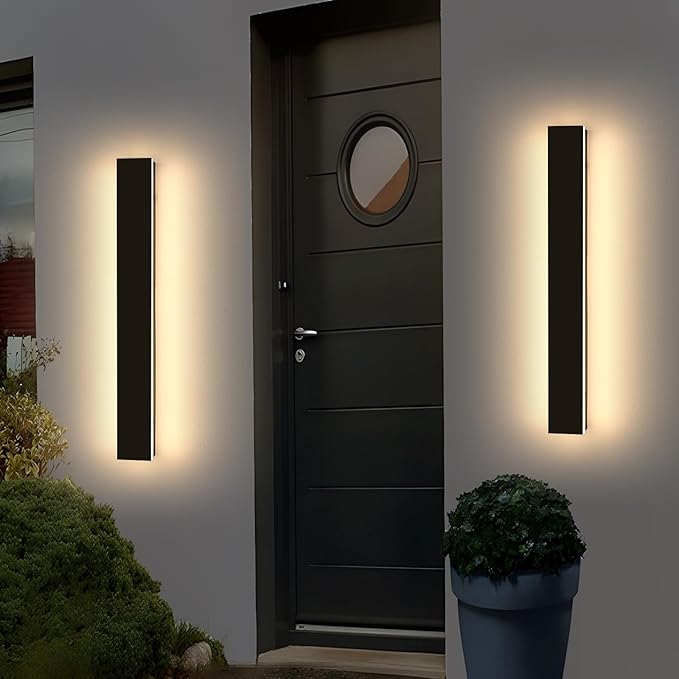 2 Pack Long Outdoor Porch Light, 23.6inch Modern LED Wall Sconce, IP65 Waterproof, 3 Color 3000K/4500K/6000K, 24W, Exterior Linear Lighting Fixture for Patio, Yard, Garage, Balcony