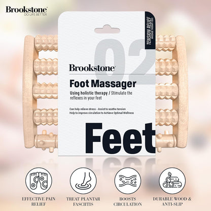 Brookstone Foot Roller Massager for Plantar Fasciitis Relief - Wooden Massage Roller for Foot Health - Stimulate Reflexes & Relieve Stress - Ideal Gift for Mom, Dad, Elderly