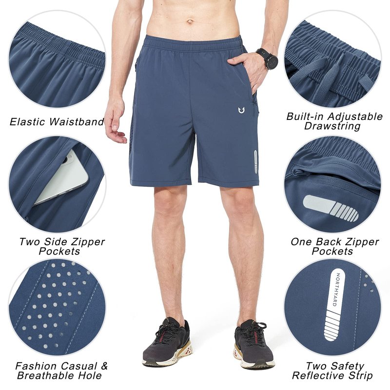 NORTHYARD Men's Athletic Running Shorts Gym Workout 7"/9"/5" Quick Dry Lightweight Sports Basketball Tennis 3 Zipper Pockets FEDERALBLUE XL