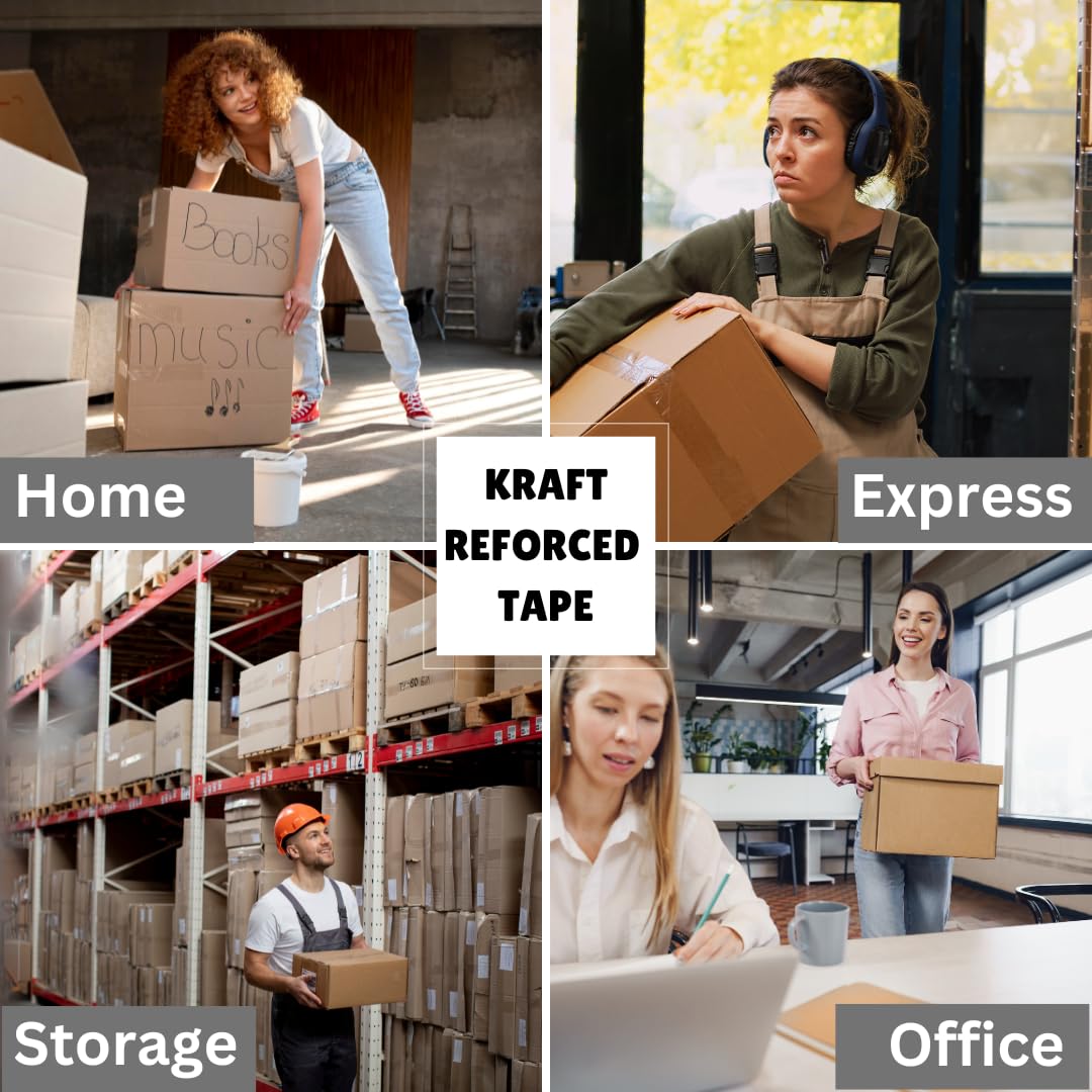 3'' x 450 Feet Reinforced Water Activated Gummed Kraft Paper Tape, for Heavy Duty Secure Packing Shipping, Tamper Evident Gummed Tape, Brown - 1 Roll