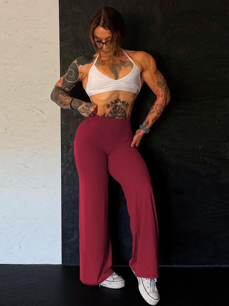 YEOREO Workout Leggings Womens No Front Seam Straight Leggings 33" High Waist Buttery Eddiy Gym Yoga Pants Ancora Red S