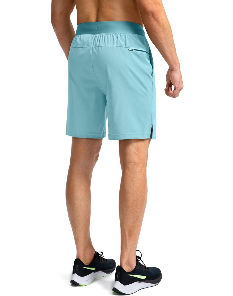 Soothfeel Men's Running Shorts with Zipper Pockets 7 Inch Lightweight Quick Dry Gym Athletic Workout Shorts for Men (Light Blue, XS)