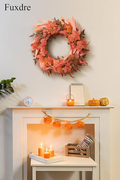 Fall Wreath for Front Door-20 Autumn Front Door Wreath-Fall Decorations with Berry Maple Leaves for Porch Window Farmhouse Halloween Thanksgiving Harvest Festival Home Decor