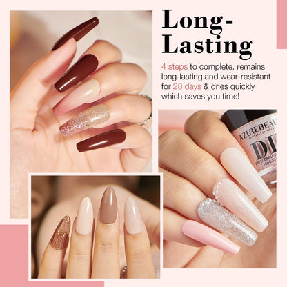 AZUREBEAUTY 31 Pcs Dip Powder Nail Kit 20 Colors Glitter Nude Brown Pink White Gray Dip Powder Liquid Set with Top/Base Coat Activator for French Nails Art Manicure DIY Salon Women Valentine's Gift