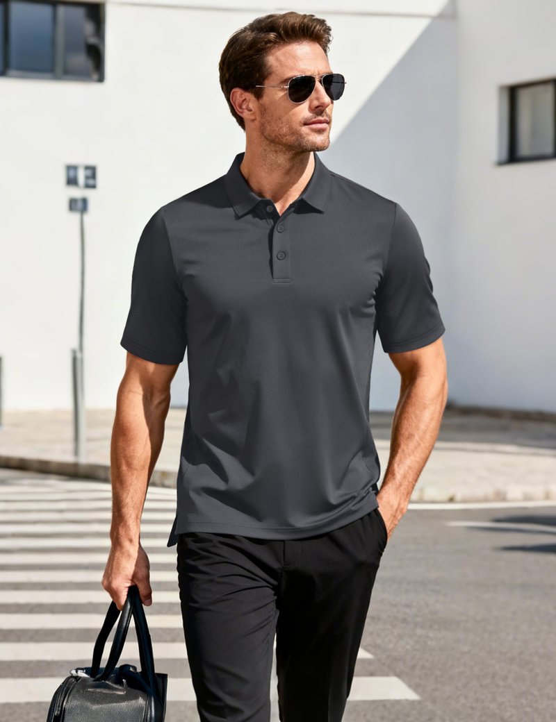 MAGCOMSEN Men's Polo Shirts Short Sleeve Moisture Wicking Quick Dry Collared Shirt Polyester Performance Athletic Golf Polos Darkgrey