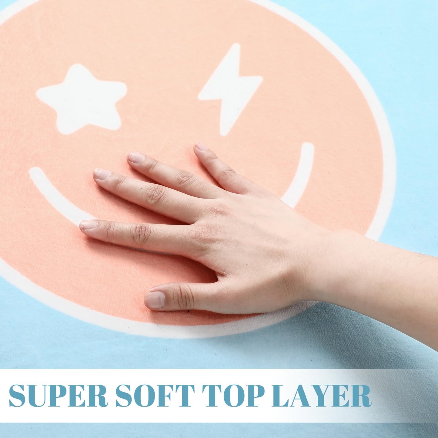 Maasechs 8 x 10ft Circle Time Classroom Rug Smile Face Pastel Emotional Feeling Sensory Corner Items Teacher Rug Educational Soft Fluffy Carpet Floor Mat for Nursery Homeschool Playroom Elementary