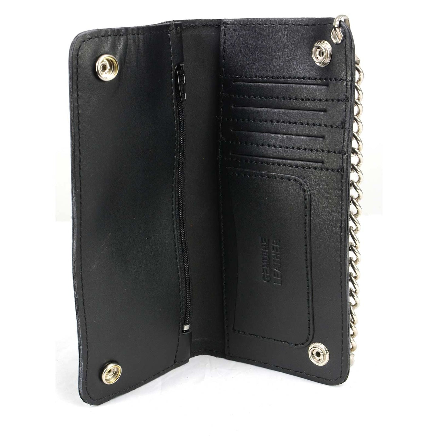 Milwaukee Leather Men's Genuine Leather Tri-Fold Biker Wallet w/Anti-Theft Stainless Steel Chain - 4 Inch