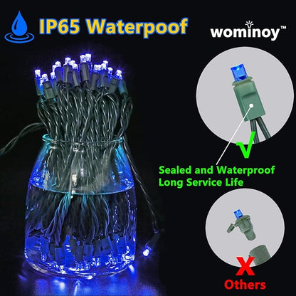 50ft 100 Counts Blue LED Outdoor Christmas Lights - Commercial Grade, Waterproof, Green Wire, Xmas Lights, IP65, UL