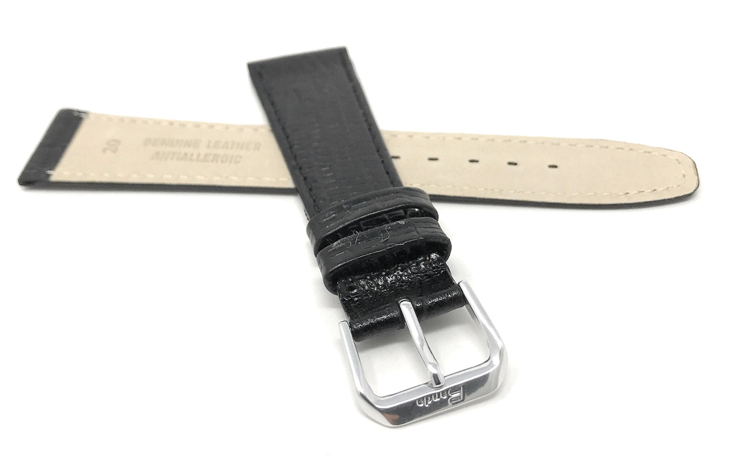 Bandini 10mm Womens Italian Leather Watch Band Strap - Black - Lizard Pattern - Slim
