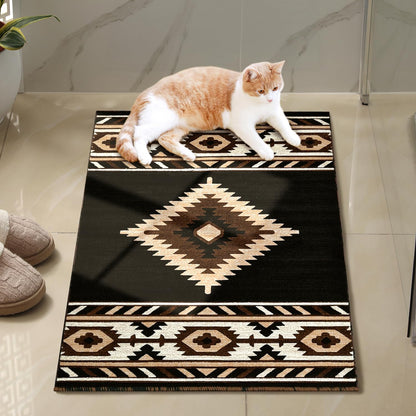 YHSF Southwestern Area Rug - Anti Static, Washable, Soft Native American Tribal Floor Rugs for Living Room, Bedroom, Hallways, and More - Easy-to-Clean Home Decors - Black, 2 Feet x 3 Feet