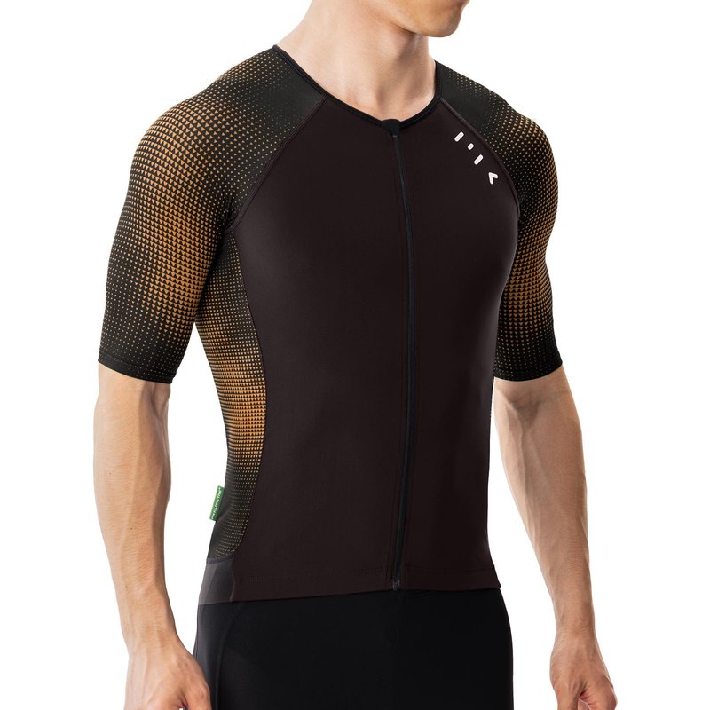 MY KILOMETRE Men's Triathlon Top Full Zip Short Sleeve Tri Shirt, Quick-Dry, UPF 50+ Protection with Reflective Back Pockets, Performance Gear for Running, Swimming, Cycling Brown