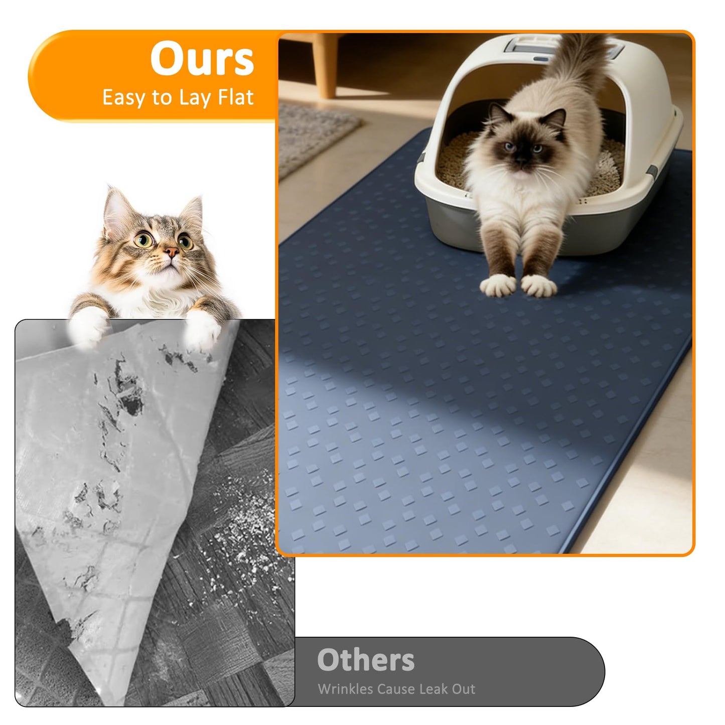 kanuoc Cat Litter Mat, XXXL 52"x26" Extra Large Litter Mats Silicone, Jumbo Waterproof Floor Mat for Pets, Litter Trapping, Easy to Clean for Multi-cat Households(Grey)