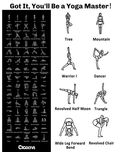 Instructional Travel Yoga Mat with 75 Poses & Exercises - Non-slip Exercise Mat for Home Workout, Includes Carrying Bag - Perfect for Beginners, 68"x24"x0.25"