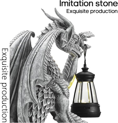 Dragon Outdoor Porch Decor Hugger with Solar Lantern Gothic, Dragon Statue Garden Lights, Gifts for Mom, Housewarming Gifts for Women, Ideal Dragon Garden Decor-Pair