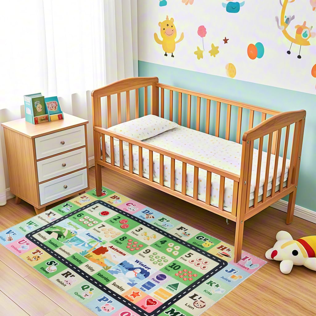 Kids ABC Rug for Playroom, Classroom Alphabet Area Carpet Playmat,Washable Toddler Mat for Baby Room,Play Room,Bedroom,Floor,Nursery (Green,3'x5')