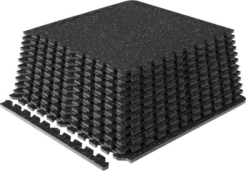 VEVOR Gym Flooring Tiles - Interlocking Rubber Mats with High-Density EVA Foam | 25 x 25In, Black & Gray, 48 sq.ft