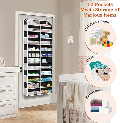 Over The Door Organizer 6 Tiers, Extra Large Behind Door Storage of 12