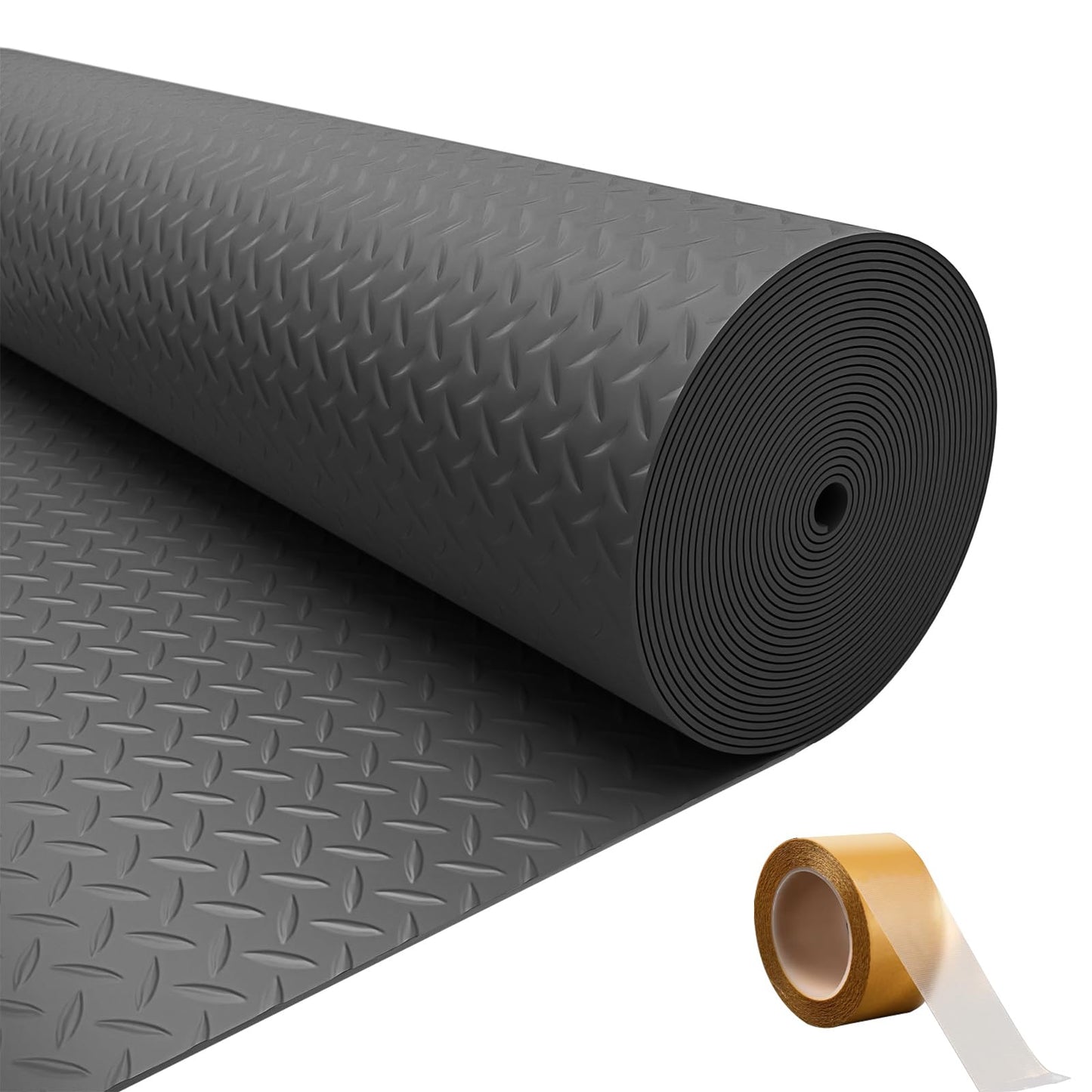 Best brose 7.5 x 28 FT Garage Floor Mat, Thickened Diamond Plate PVC Garage Mats Flooring Roll for Under Car, Garage Car Parking Mats for Compact SUVS, Sports Car，Silver