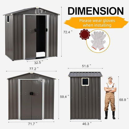 Shintenchi 6x4 FT Outdoor Storage Shed with Window, Lockable Outdoor Waterproof Tool Storage Sheds,Weather Resistant Tool Storage House Shed for Garden,Backyard,Patio Utility Tool Storage,Dark Gray