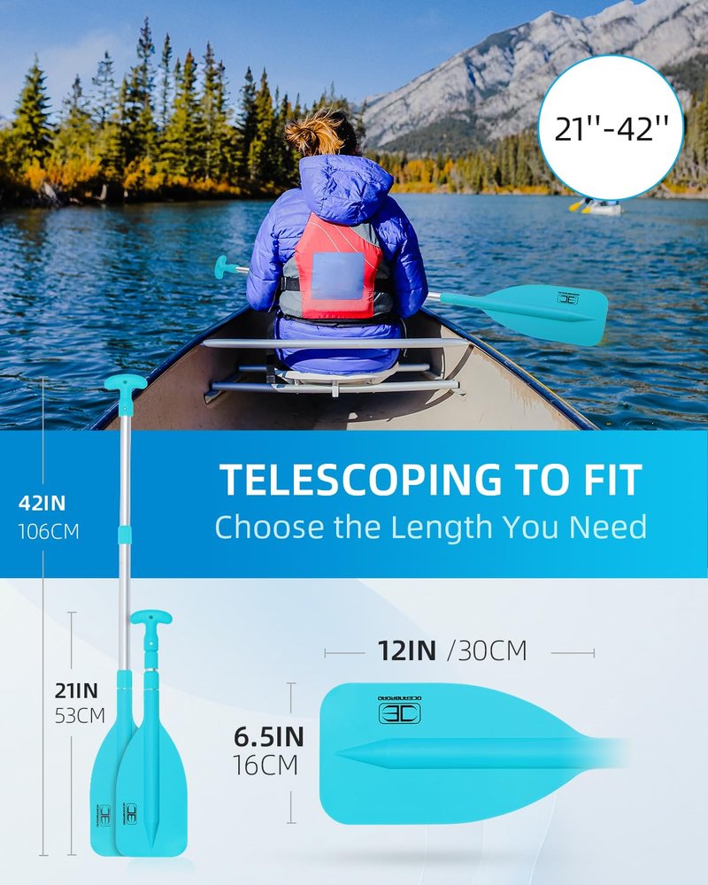 OCEANBROAD Telescoping Emergency Paddle 21''-42''（Assembling Required） Collapsible Paddles Aluminium Shaft for Kayaking Boating Canoeing River Tubing, Blue, 1 Paddle