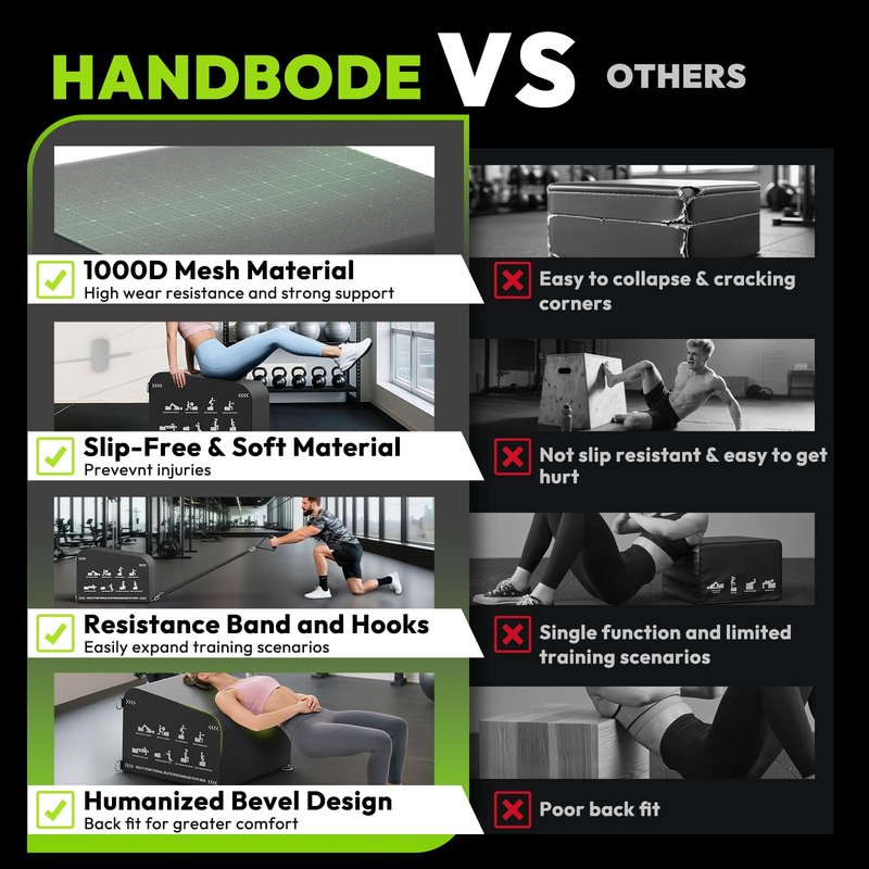 HANDBODE Hip Thrust Bench, Multi-Functional Slip-Free Hip Thrust Machine for Glute Bridge, Box Jump, Push-Ups, Squat, Ab Exercise, Suitable for Home & Gym, Includes 4ft Olympic Bar