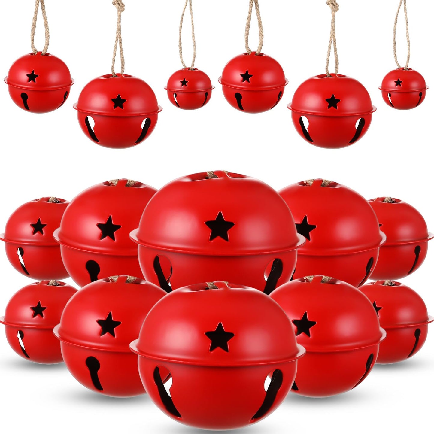 Zubebe 24 Pcs Christmas Bells Ornaments Metal Sleigh Bells with 3 Sizes 1.57" 2.5" 3.15" Christmas Tree Decor for Gift Wrapping Holiday Decoration Crafting (Red)