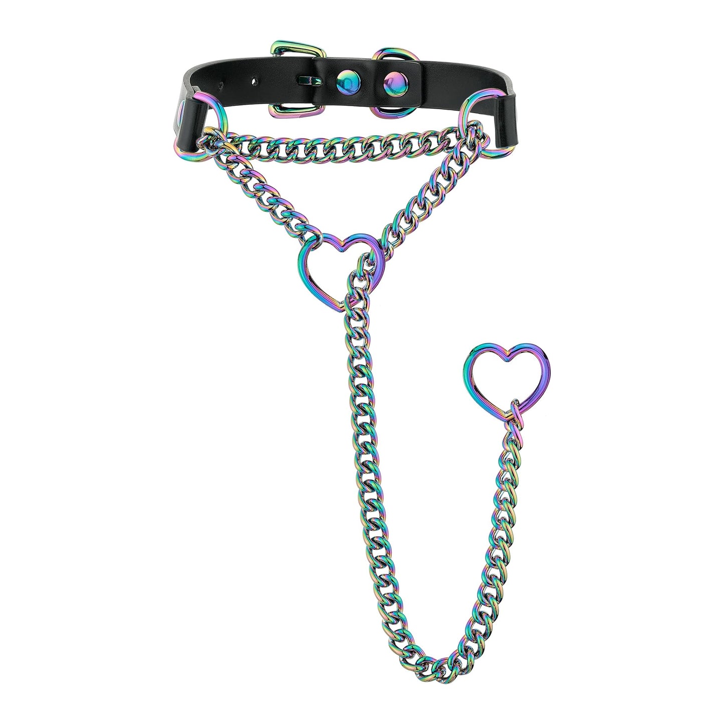 ADEMISHIA Handmade Black Heart Choker Collar For Women, Punk Gothic O-ring Slip Chain Necklace with Adjustable Vegan Leather Buckle