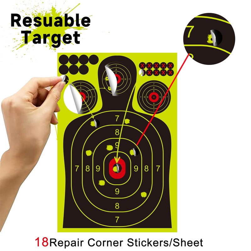 Rsgift 25 Packs Splatter Targets for Shooting,12x18 Inch Adhesive Shooting Targets with Repair Pasters,Reactive Fluorescent Yellow Shooting Targets for Outdoor Indoor Shooting Practice