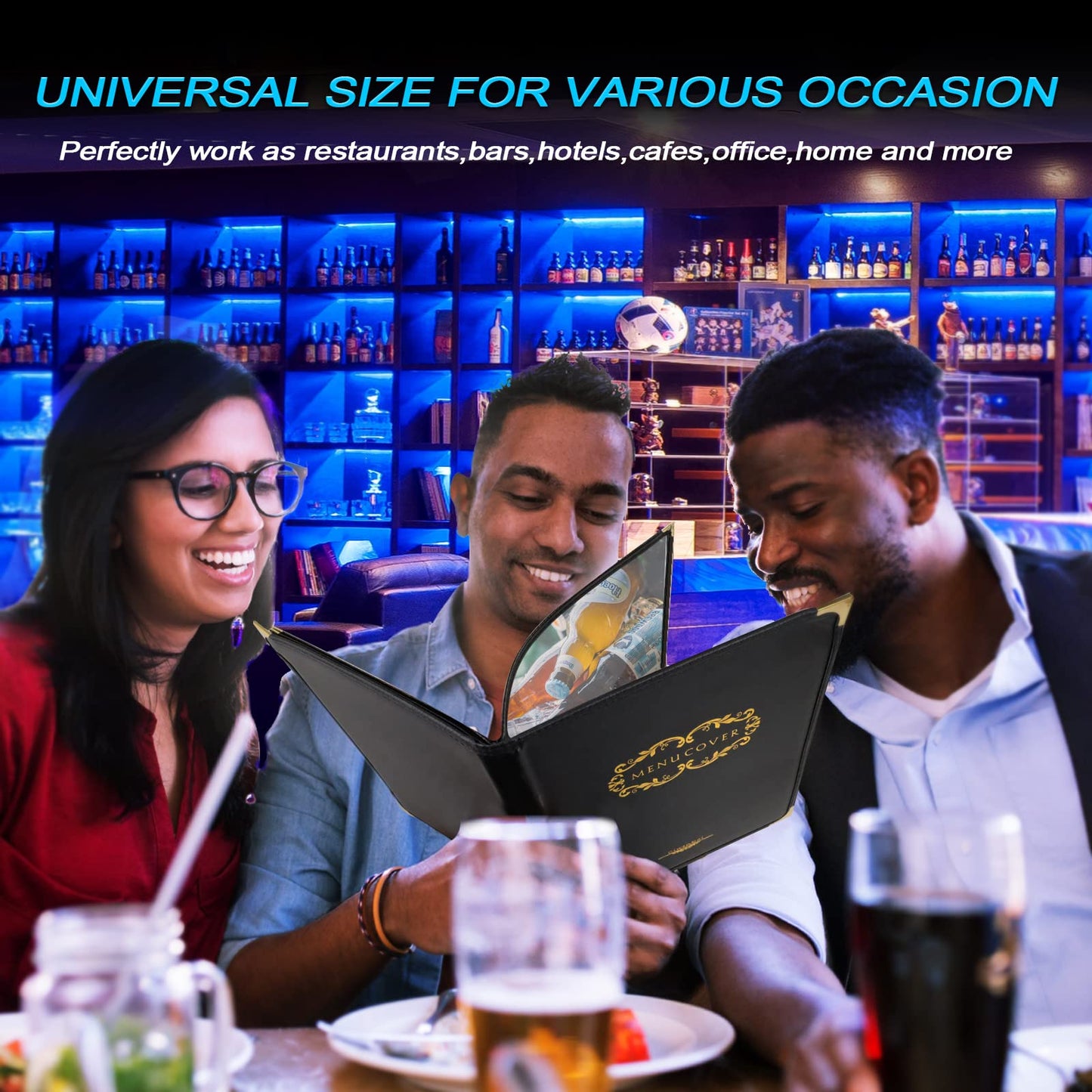 Menu-Covers 8.5 X 11 inch Restaurant - 2 Pack Menu Holder 4 Page 8 View Premium Faux Leather Transparent Black for Bar Cafe Book Folder