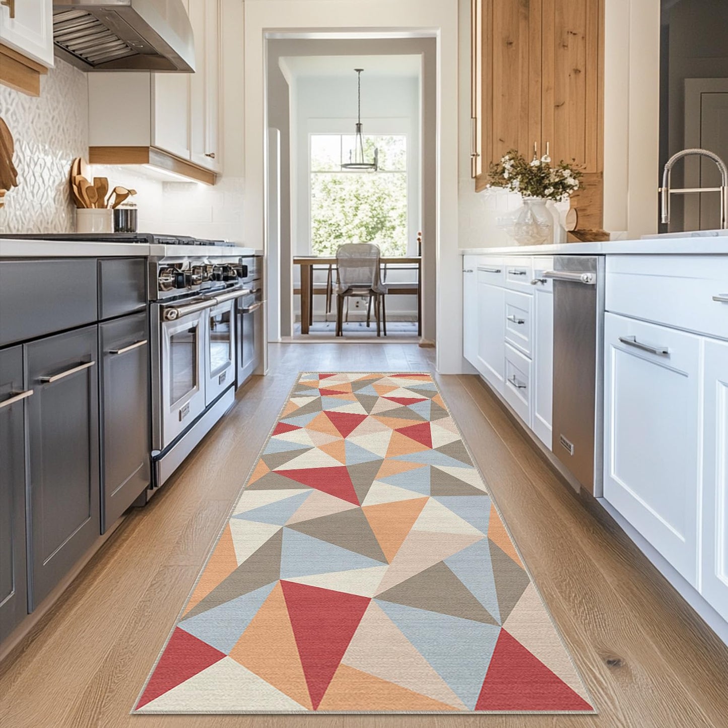 Cryvera 2x6 Colorful Triangle Geometric Runner Rug for Kitchen Entryway Hallway Abstract Modern Area Rug Machine Washable Non-Slip Carpet for Bedroom Bathroom Bedside Entrance