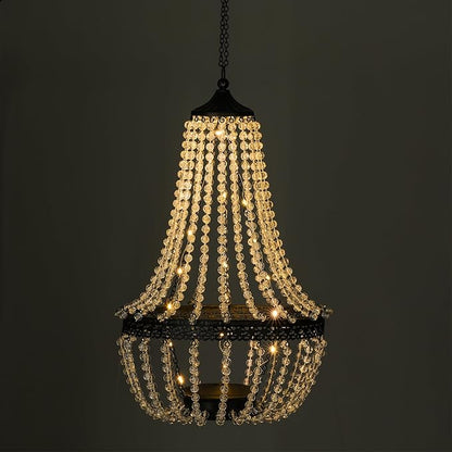 Hanging Solar Chandelier Outdoor, 30 Warm White Lights Acrylic Clear Beaded Chandelier with S Hooks Modern Lantern for Garden Yard Patio Gazebo Decorations, 28”H