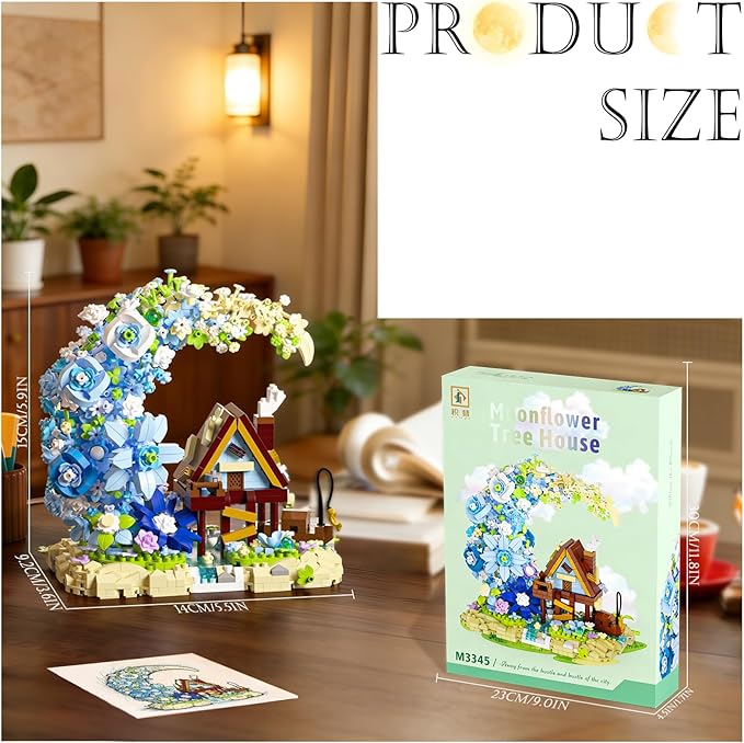 Moon Flower Building Set 1343 PCS Mini Bricks Building Sets Moon Flower Bouquet Fairy Cabin Mini Blocks Building Botanical Collection Set for Home Decor