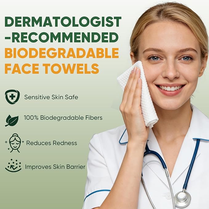 Face Towels Disposable 60 Count, 100% Viscose Fiber Double-Sided Facial