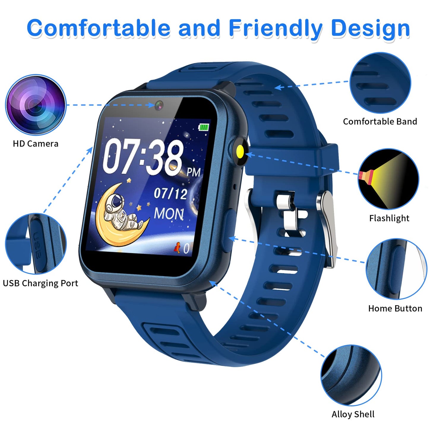 Phyulls Smart Watch for Kids with 39 Games Alarm Clock, Touchscreen, Calendaring Camera Music Player Time Display Video & Audio Recording, Toys for 3-12 Years Old Boys