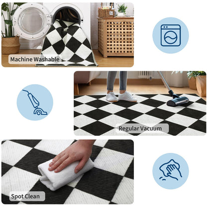 GarveeHome 5x7 Modern Checkered Area Rug, Black and White Washable Rugs for Living Room Bedroom, Soft Low Pile Non Slip Diamond Floor Mat Plaid Print Throw Rug Indoor Carpet Dining Room Playroom