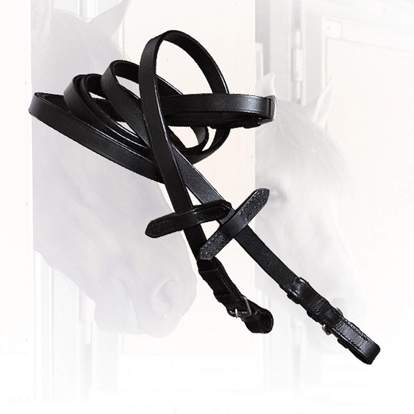 ExionPro English Dressage Double-Bridle Leather Curb Reins for Horses 13 mm Wide Vegetable‑Tanned Leather with Stainless Steel Buckles – Sizes Pony, Cob, Horse, Warmblood (Black, Brown)