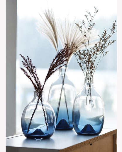 CONVIVA Glass Vase Set Modern Blue Glass Flower vases Decorative Large Home Decor Living Room Dinning Table,Wedding Party Event Tall Tabletop Set of 3